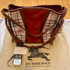 Authentic Burberry Suede Haymarket Check Colorblock Small Canterbury Tote Bag